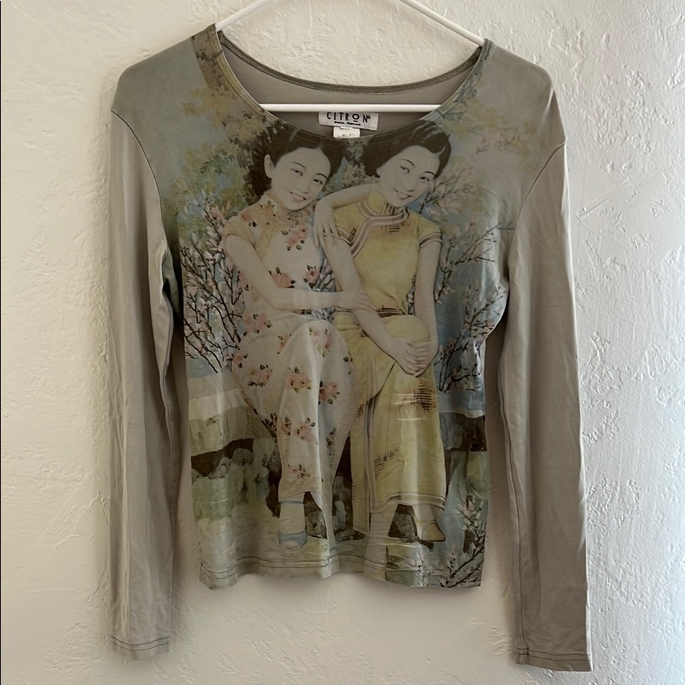 Citron Santa Monica Vintage Asian Art Shanghai Women Top